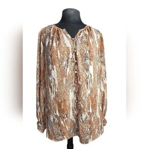 Nine West Snakeskin Print Blouse in Brown and Cream